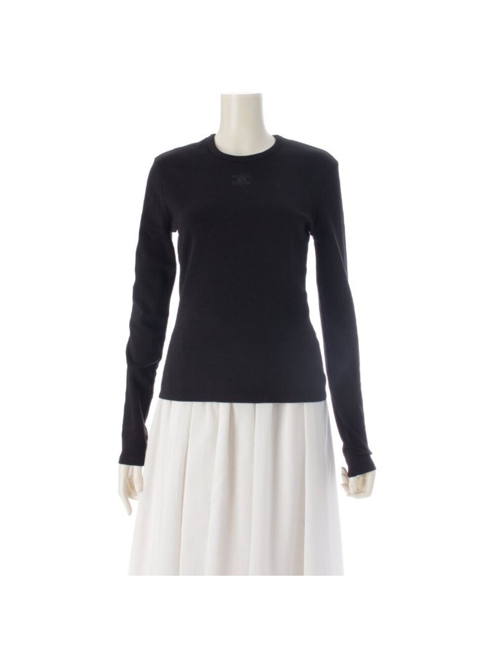 Celine Triomphe Cotton Jersey Long Ribbed Shirt Black